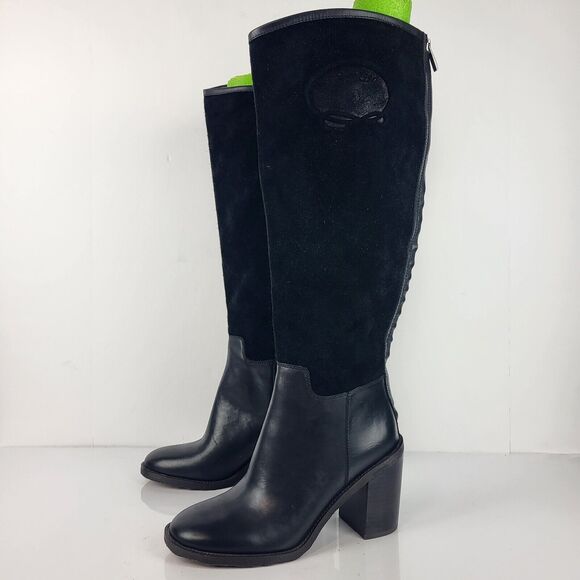 FRANCO SARTO rivettall leather casual knee high boots Stacked Heel 8 M - Picture 1 of 16